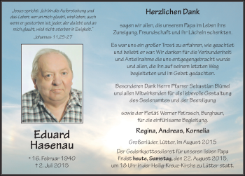Traueranzeige von Eduard Hasenau 