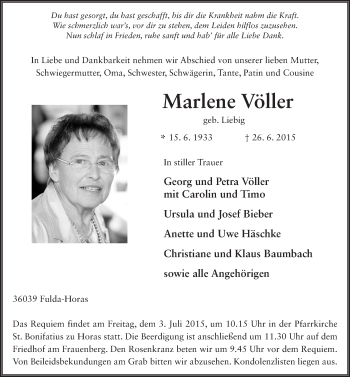 Traueranzeige von Marlene Völler 