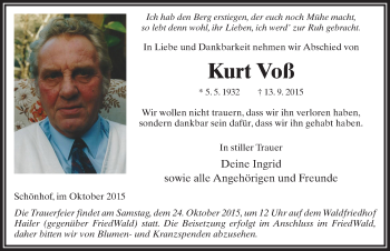 Traueranzeige von Kurt Voß 