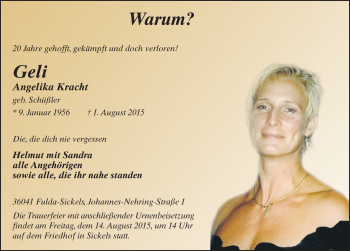 Traueranzeige von Angelika Kracht 