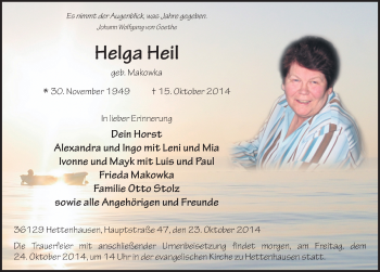 Traueranzeige von Helga Heil von Fuldaer Zeitung