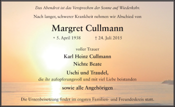 Traueranzeige von Margret Cullmann 