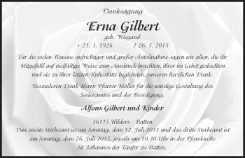 Traueranzeige von Erna Gilbert 