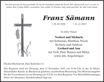 Traueranzeige von Franz Sämann 