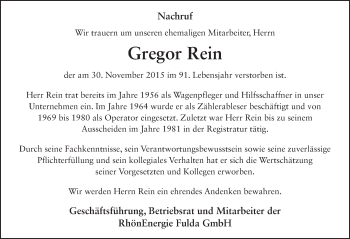 Traueranzeige von Gregor Rein 
