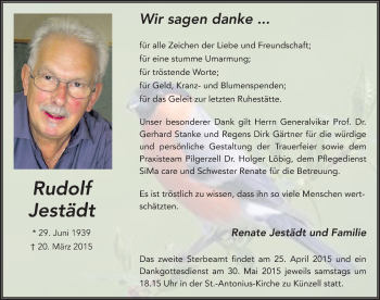 Traueranzeige von Rudolf Jestädt 