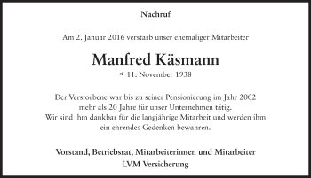Traueranzeige von Manfred Käsmann 