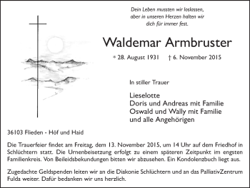 Traueranzeige von Waldemar Armbruster 