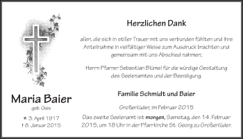 Traueranzeige von Maria Baier 