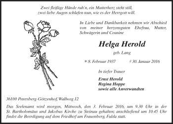 Traueranzeige von Helga Herold 
