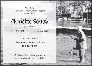 Traueranzeige von Charlotte Schuck 
