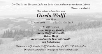 Traueranzeige von Gisela Wolff 