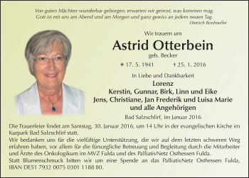Traueranzeige von Astrid Otterbein 