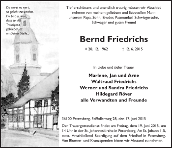 Traueranzeige von Bernd Friedrichs 