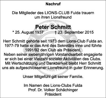Traueranzeige von Peter Schmitt 