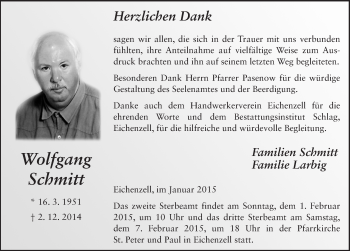 Traueranzeige von Wolfgang Schmitt 