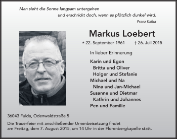 Traueranzeige von Markus Loebert 