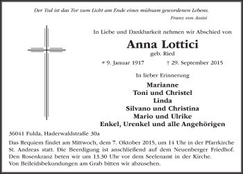 Traueranzeige von Anna Lottici 