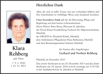 Traueranzeige von Klara Rehberg 