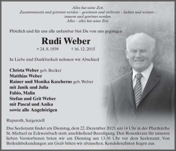 Traueranzeige von Rudi Weber 