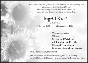 Traueranzeige von Ingrid Kreß 