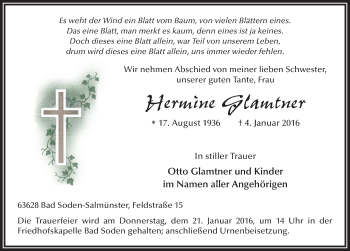 Traueranzeige von Hermine Glamtner 