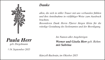 Traueranzeige von Paula Herr 