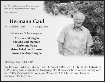 Traueranzeige von Hermann Gaul 