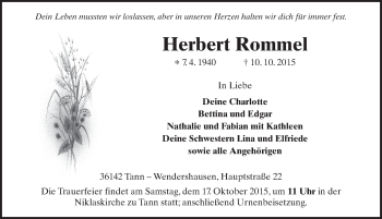 Traueranzeige von Herbert Rommel 