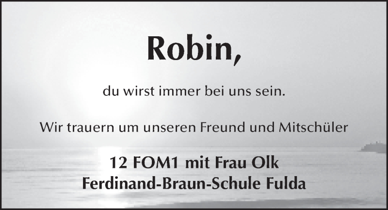  Traueranzeige für Robin Fischer vom 07.10.2015 aus 