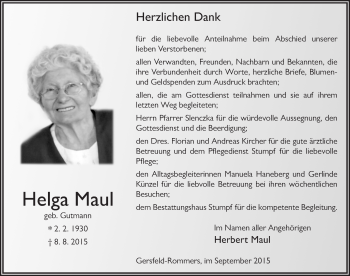 Traueranzeige von Helga Maul 