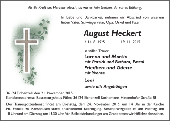 Traueranzeige von August Heckert 