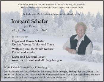 Traueranzeige von Irmgard Schäfer 