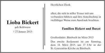 Traueranzeige von Lioba Bickert 