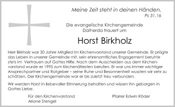 Traueranzeige von Horst Birkholz 