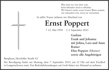 Traueranzeige von Ernst Poppert 