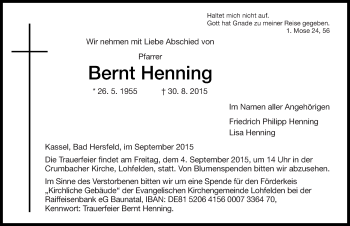 Traueranzeige von Bernt Henning 