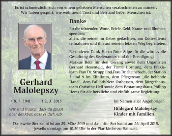 Traueranzeige von Gerhard Malolepszy 