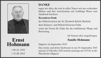 Traueranzeige von Ernst Hohmann 