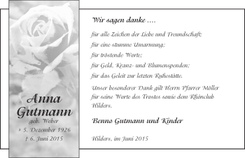 Traueranzeige von Anna Gutmann 