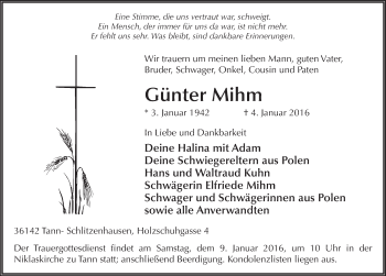Traueranzeige von Günter Mihm 