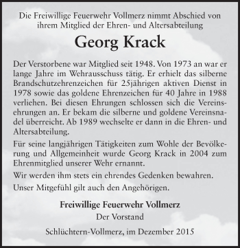 Traueranzeige von Georg Krack 