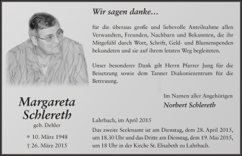 Traueranzeige von Margareta Schlereth 