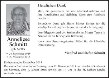 Traueranzeige von Anneliese Schmitt 