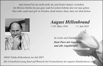 Traueranzeige von August Hillenbrand 