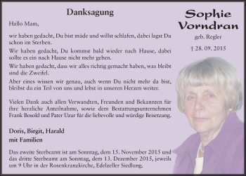 Traueranzeige von Sophie Vorndran 