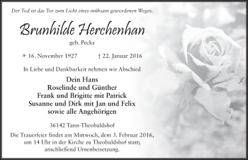 Traueranzeige von Brunhilde Herchenhan 