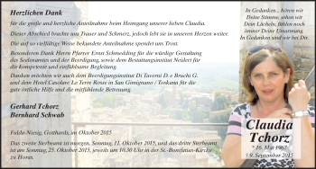 Traueranzeige von Claudia Tchorz 
