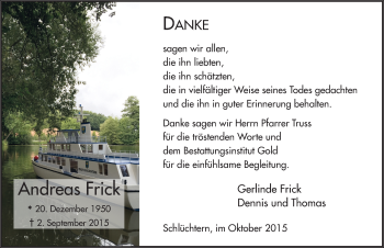 Traueranzeige von Andreas Frick 