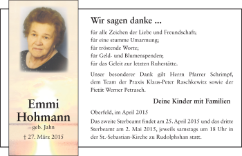 Traueranzeige von Emmi Hohmann 